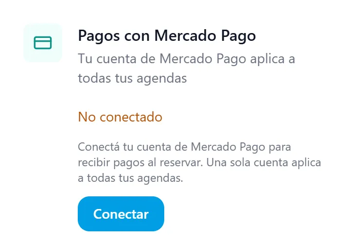 La tarjeta "Pagos con Mercado Pago" de Configuración, con el botón "Conectar"