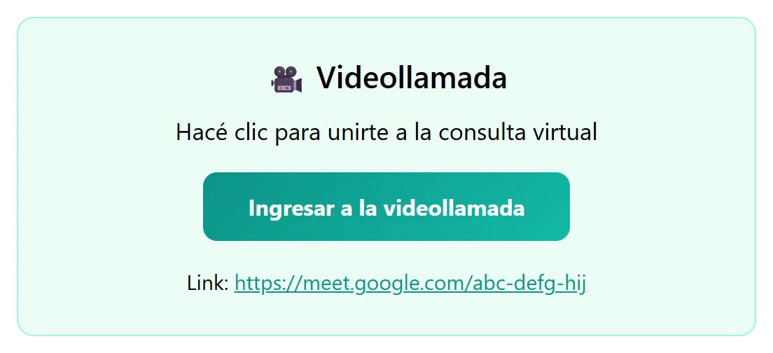El link de Google Meet en el mail de confirmación del paciente