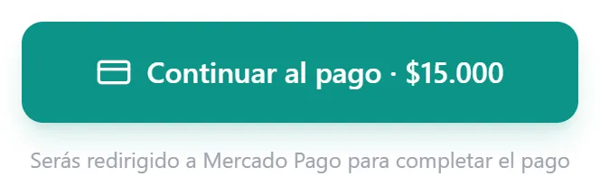 El botón "Continuar al pago" de la página de reservas, que lleva a Mercado Pago
